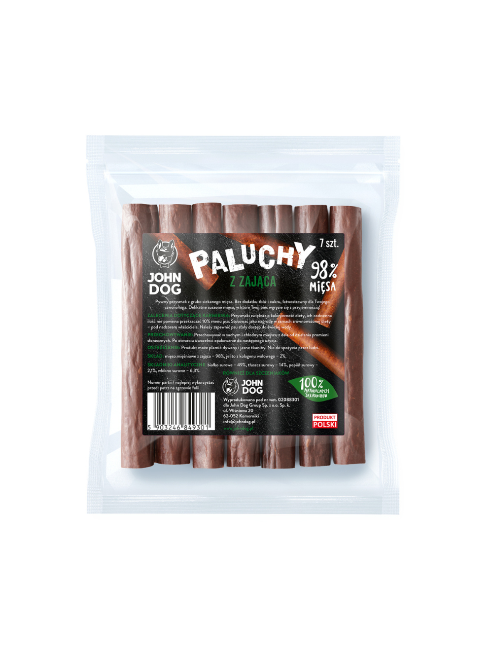 JOHN DOG Przysmak Dla Psa Paluch z Zająca 7 szt.