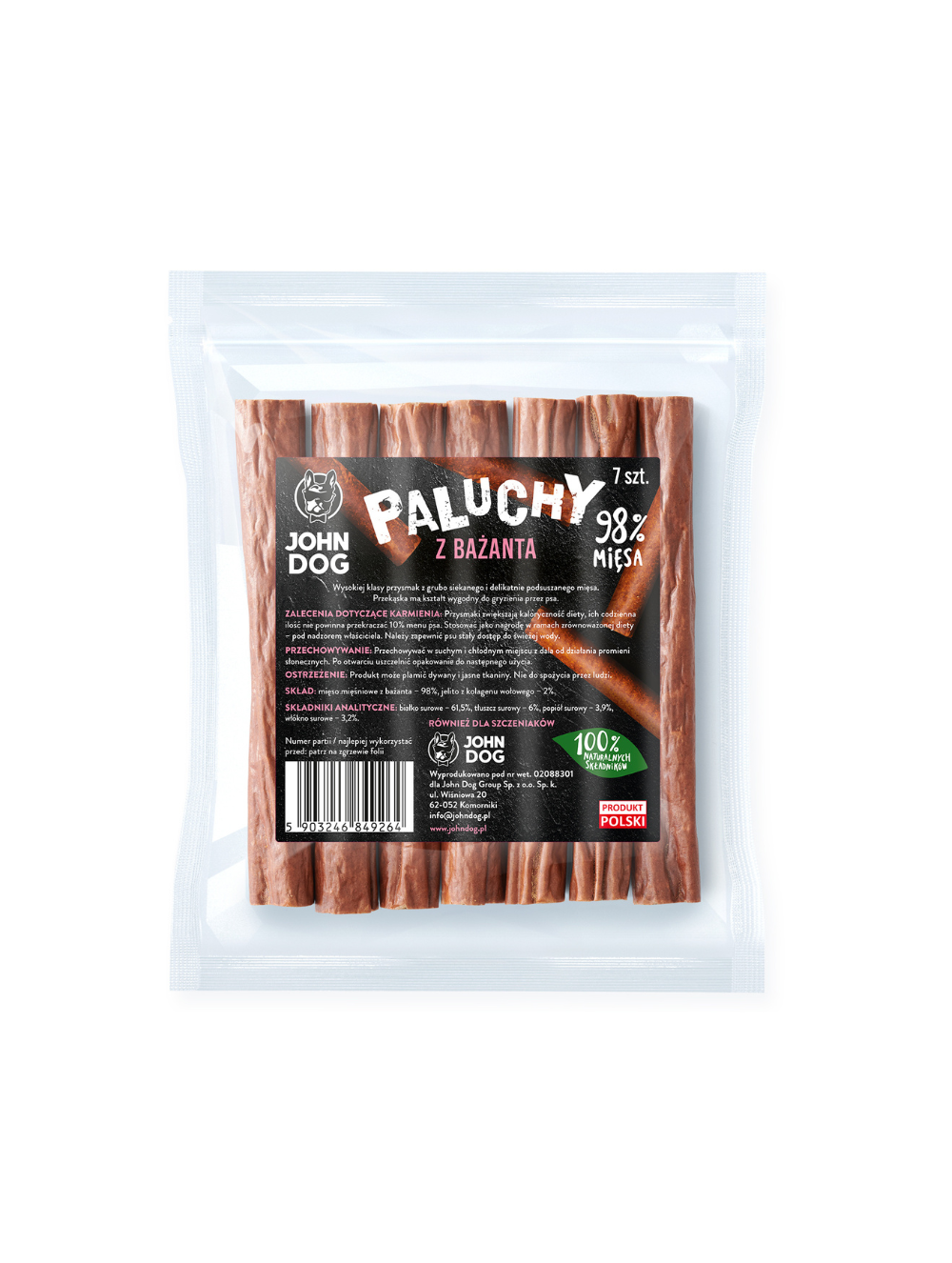 JOHN DOG Przysmak Dla Psa Paluch z Bażanta 7 szt.