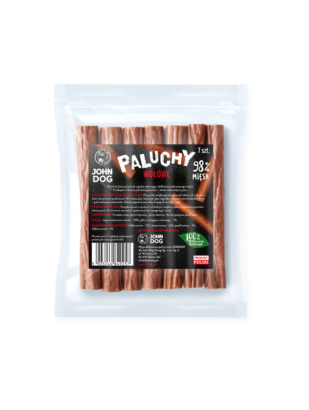 JOHN DOG Przysmak Dla Psa Paluch z Wołowy 7 szt.